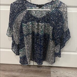Navy and White Floral Women's Blouse
